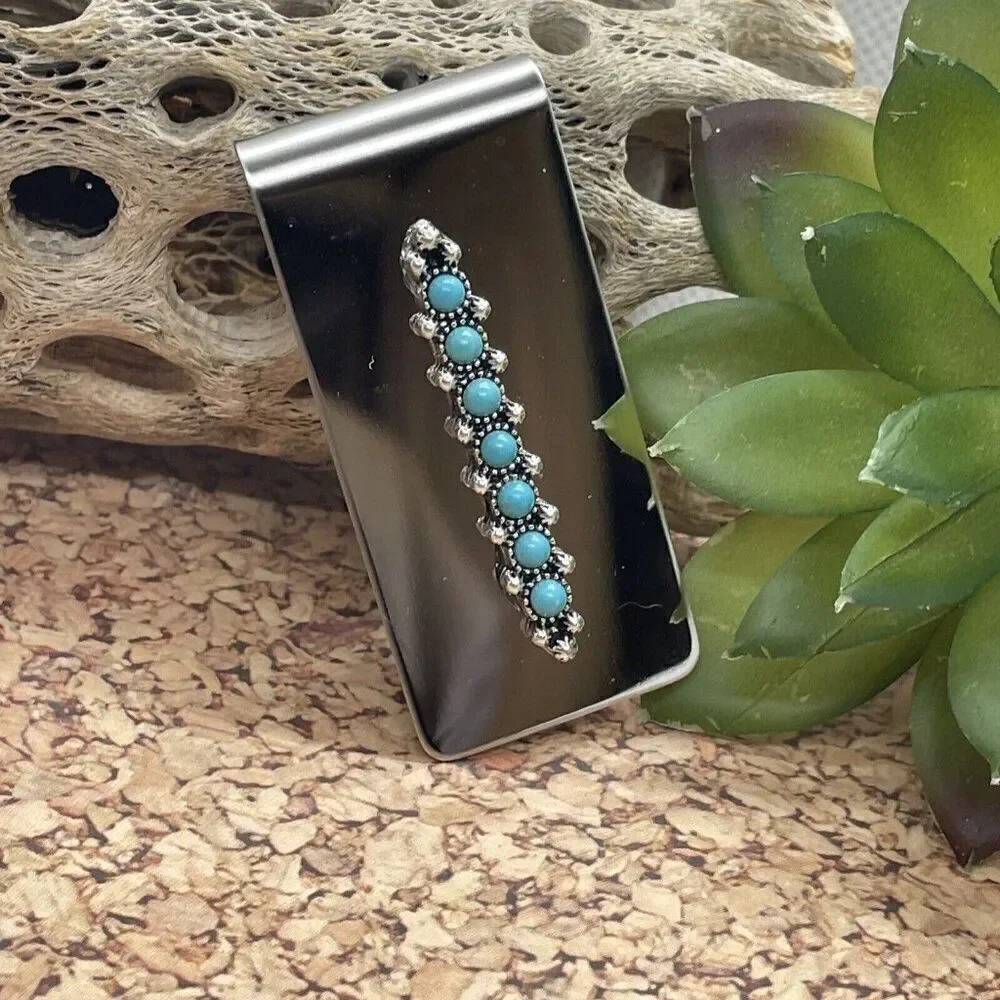 Dad Son Gift Native American Money Clip Stainless Steel Arrow Quality  Turquoise